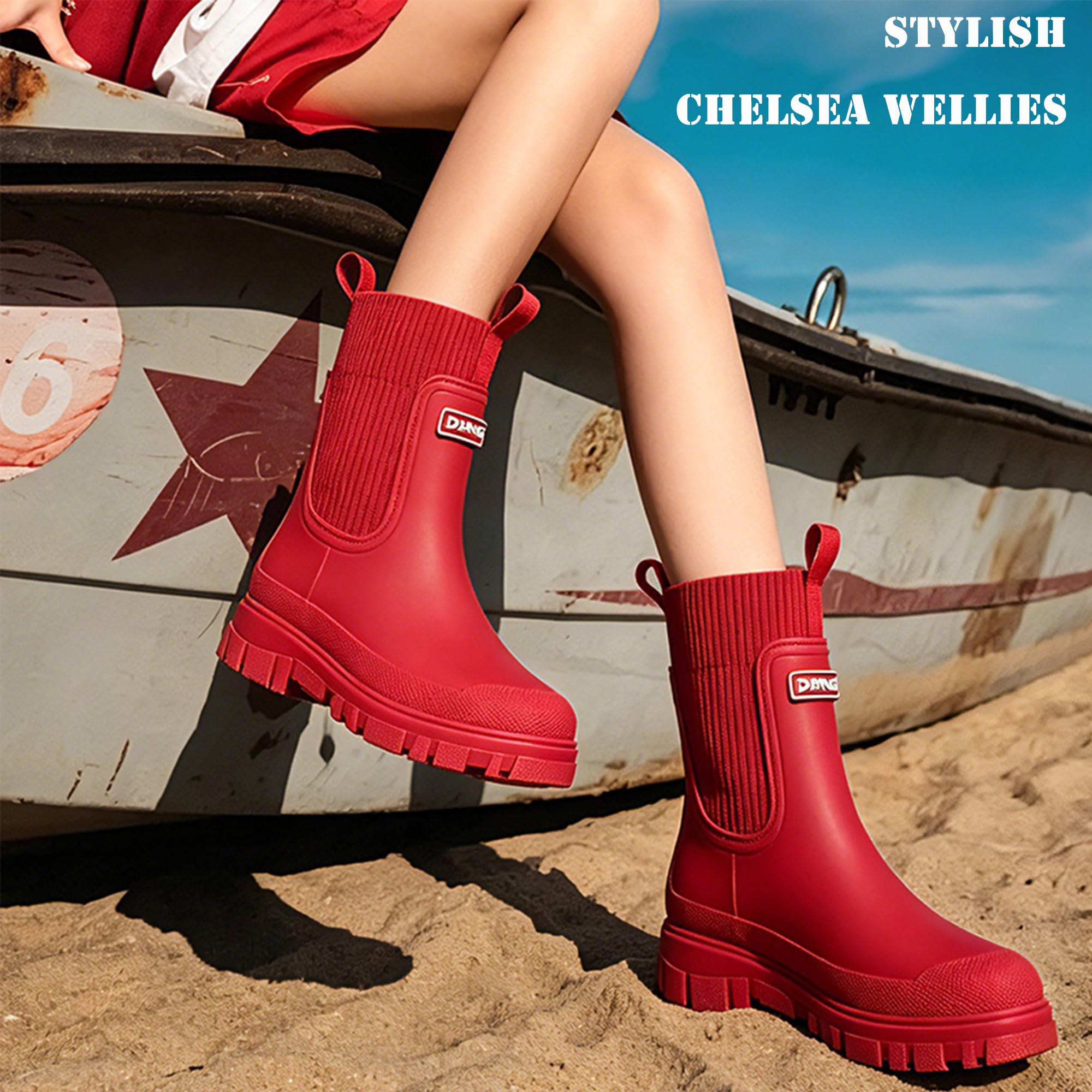 Gummistiefel Damen Halbhoch Wasserdicht Chelsea Boots Stallschuhe