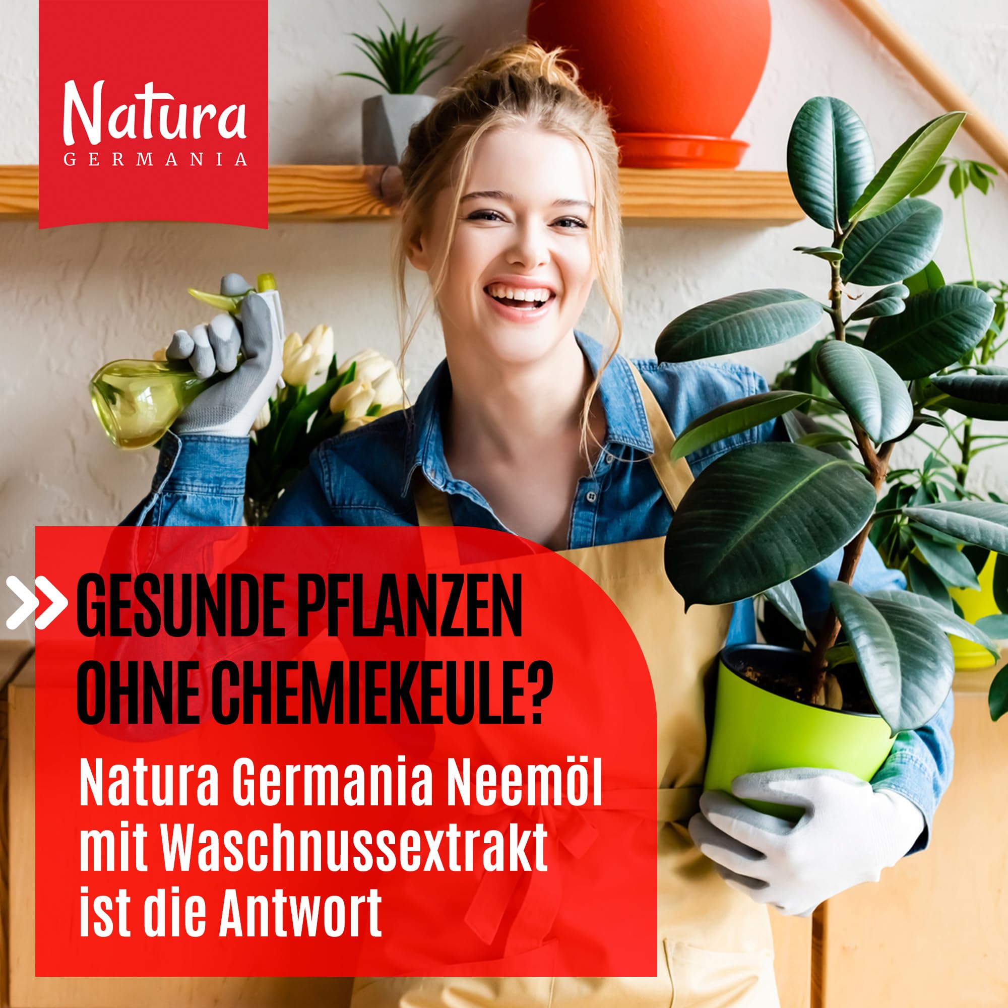Huile de neem Natura Germania® 1000 ml avec extrait de noix de lavage, atomiseur inclus - donne 100 litres de solution prête à pulvériser - spray de neem pour les soins naturels des plantes