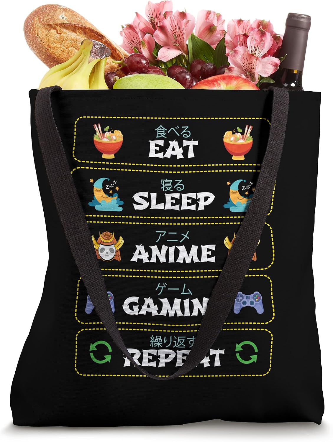 Eat Sleep Anime Gaming Repeat Video Game Gift Costume Tote Bag image 4