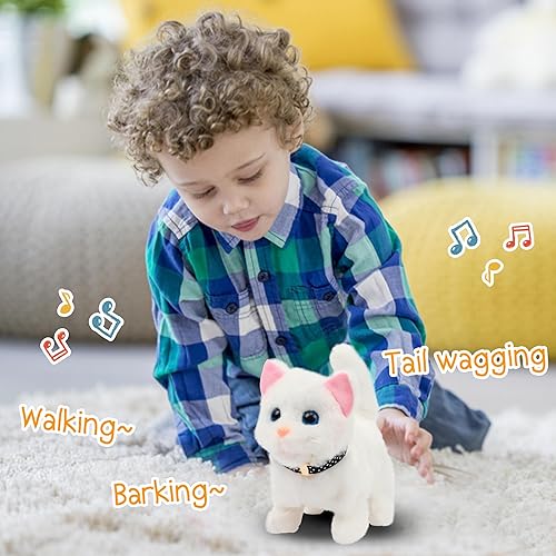 Miniatura 3 de Easfan Juguete de peluche de gatito que camina eléctrico, interactivo, animal de peluche con cola de maullido, cabeza que mueve la cabeza, juguete