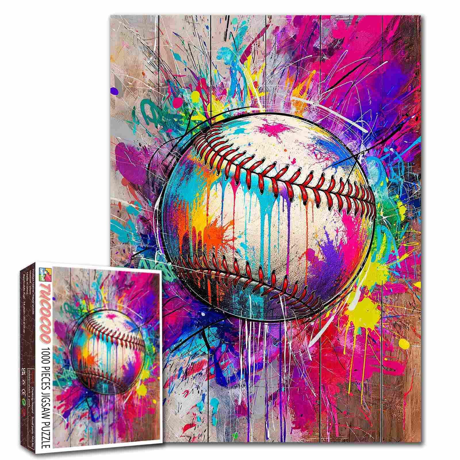 Baseball Jigsaw Puzzle Sports Street Art 1000 Pieces for Adults Graffiti Pop Art Puzzle Sports Fan Baseball Lover Gift Challenging Family Activity Games Colorful DIY Craft for Home Decor — image 1