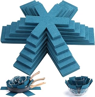 Queekay 60 Pcs Felt Pot and Pan Protectors 8/10/12/14/16/18 Inch Larger Thicker Pan Protector Pads, Anti-Slip Stacking Separators Pads for Stacking Cookware Organizing Protecting(Blue)