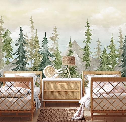 Miniatura 3 de Murwall Watercolor Kids Forest Wallpaper Nursery Pine Tree Wall Mural