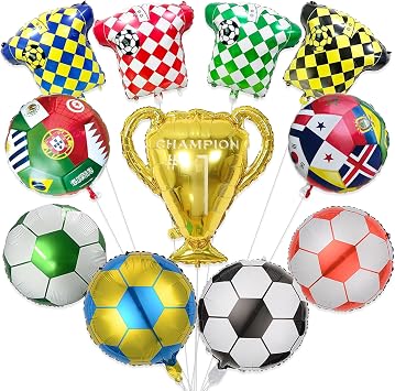 11 PCS 4D Soccer Balloons Trophy 2026 Soccer Party Decorations for Ball Fans Sports Theme Happy Birthday Green White Gold Balloon Set Inflatable Decoration