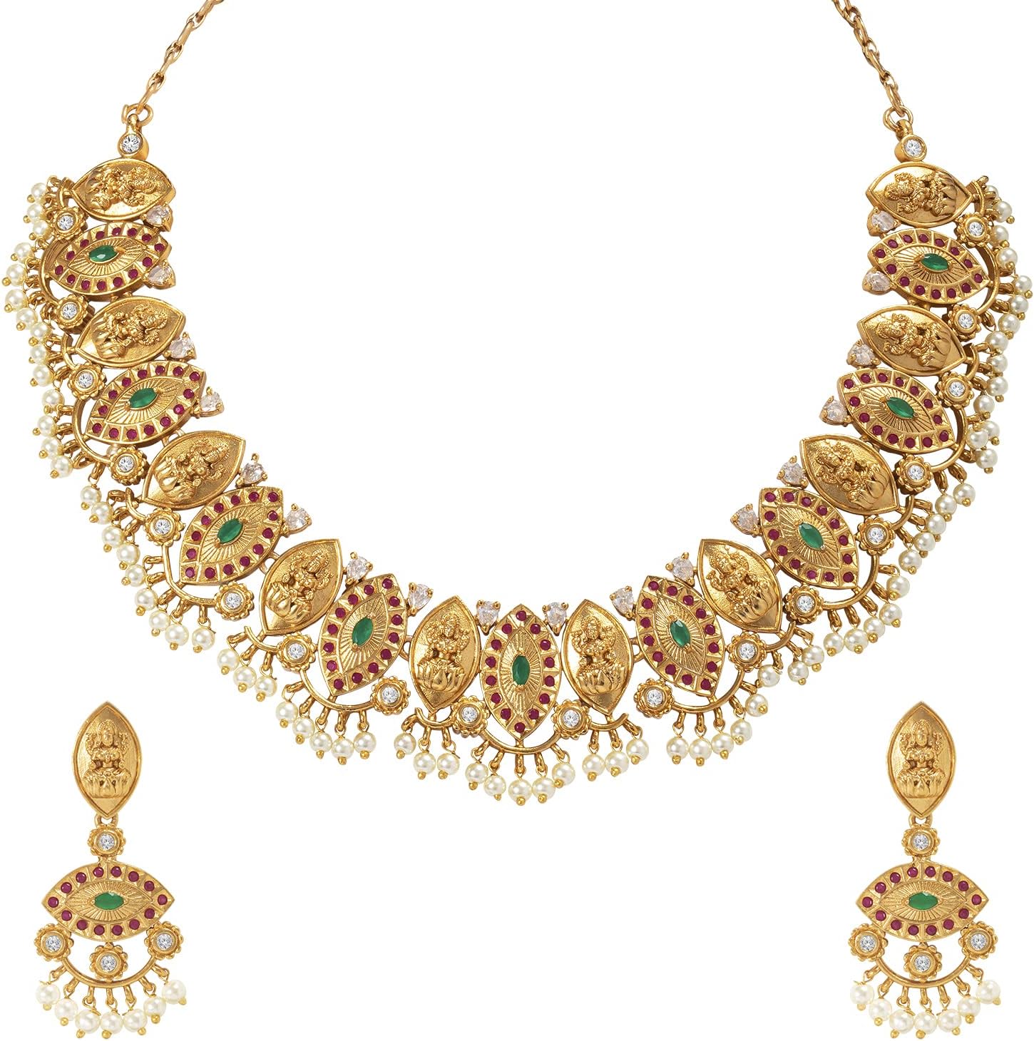 Aheli Matte Finished Peacock Design Choker Necklace Earrings Indian Traditional Bollywood Jewelry Set Gift for Women