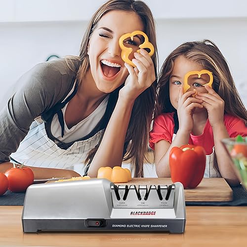 Miniatura 5 de BLACKBADGE Afilador de cuchillos eléctrico profesional para cuchillos de cocina, sistema de afilador de 3 etapas con abrasivos de diamante, afilado