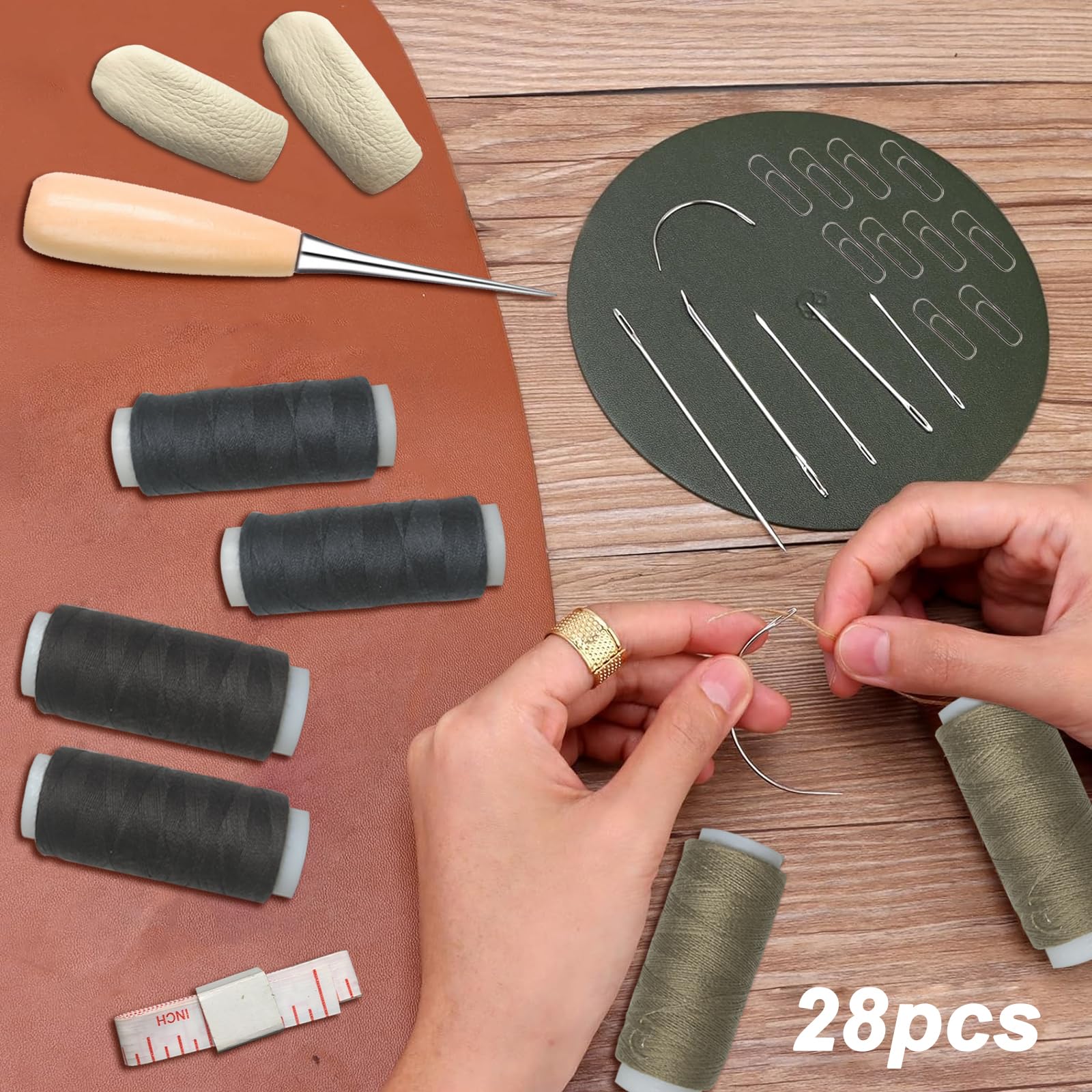 Kit Da Cucito In Pelle, Kit Di Riparazione Per Tappezzeria, Kit Da Cucito Resistente Con Aghi Da Cucito, Punteruolo Da Cucito, Strappatore Di Cuciture, Cucito A Mano, Fai Da Te In Pelle - 8