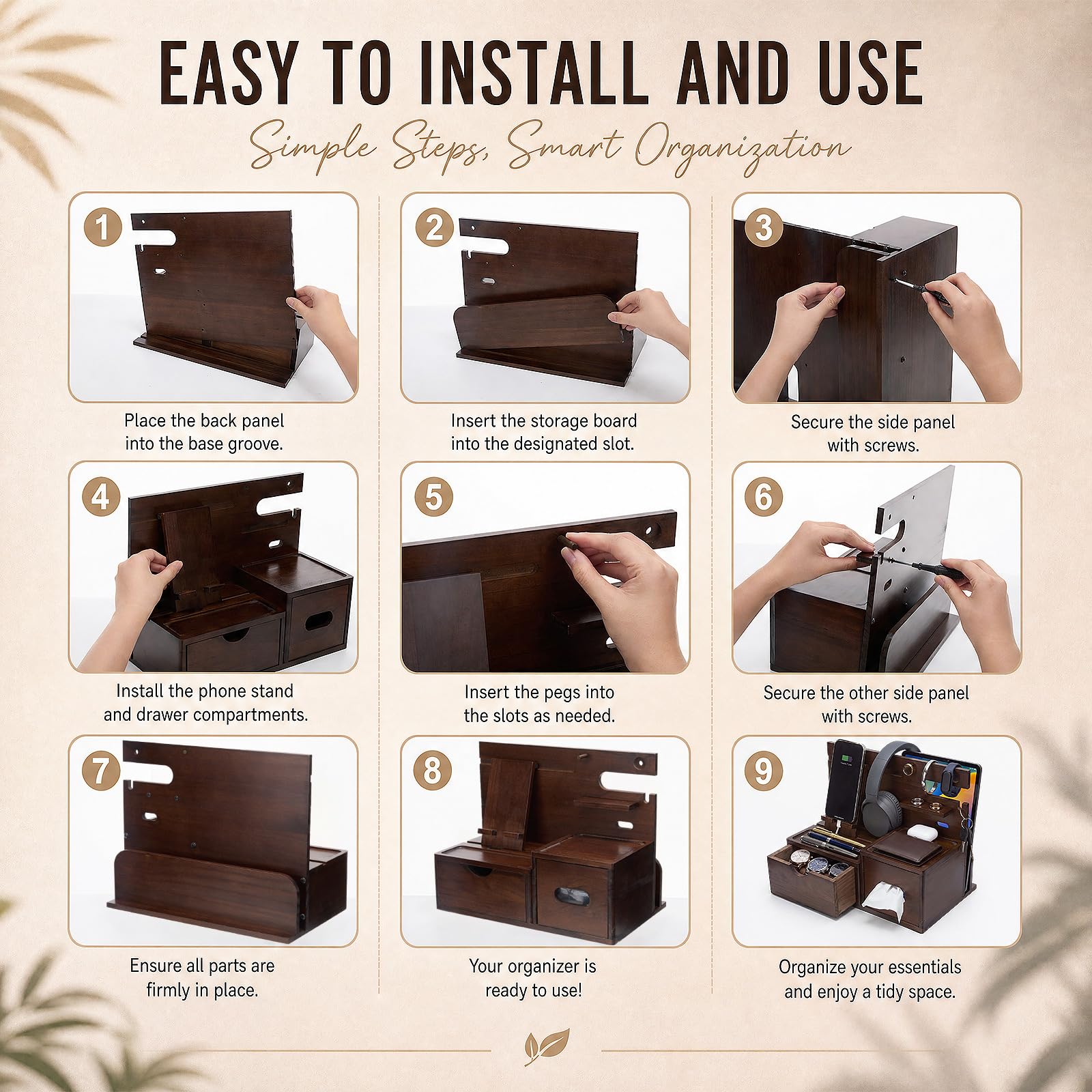 Junkin Station d'accueil de téléphone en bois de pin pour homme - Multifonction - Organisateur de bureau ou de table de nuit - Cadeau unique pour mari, père, pour téléphone, montre, clés, lunettes