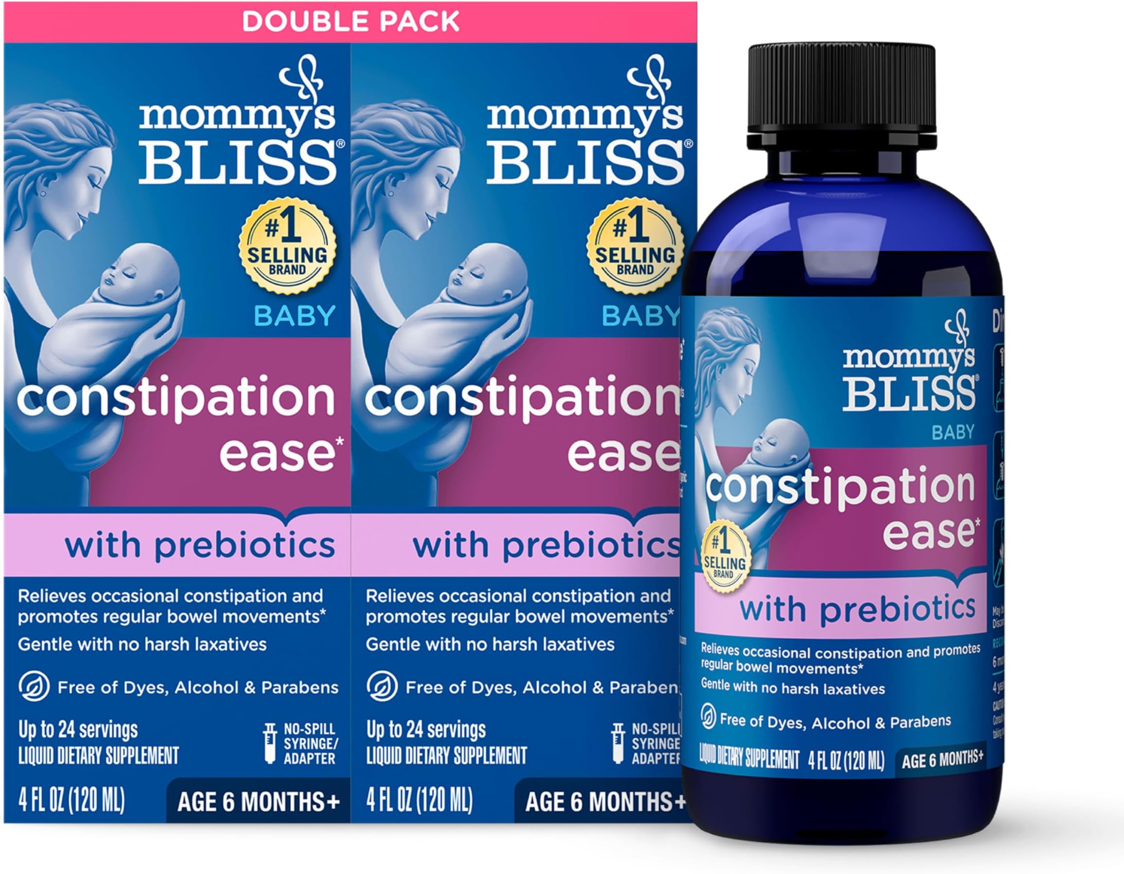Mommy's BlissConstipation Ease with Prebiotics, Promotes Bowel Movements, Gentle & Safe, No Harsh Laxatives, Age 6 Months+, 4 Fl Oz (Pack of 2)