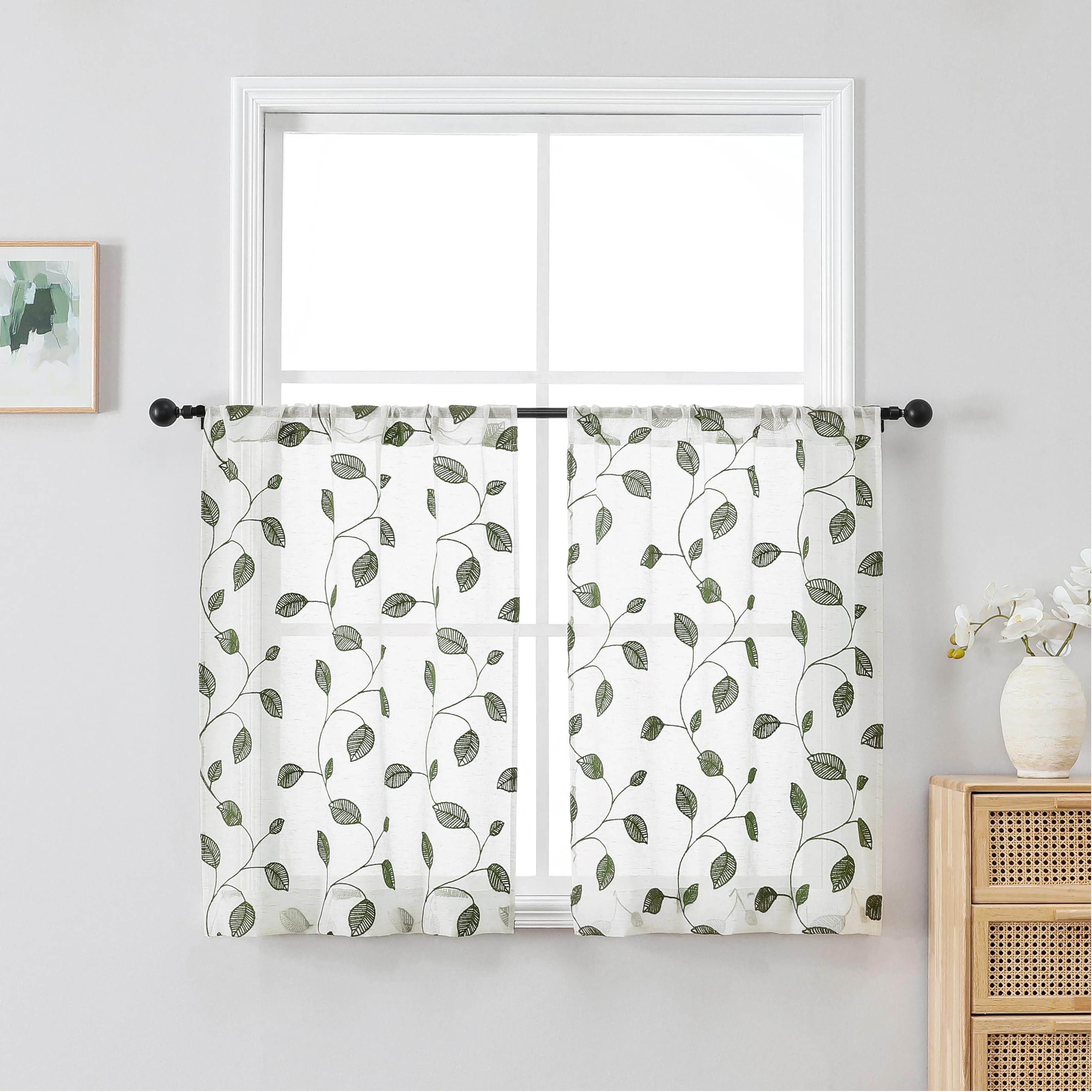 OVZME Sheer Curtains - Embroidered Leaf Drapes -19