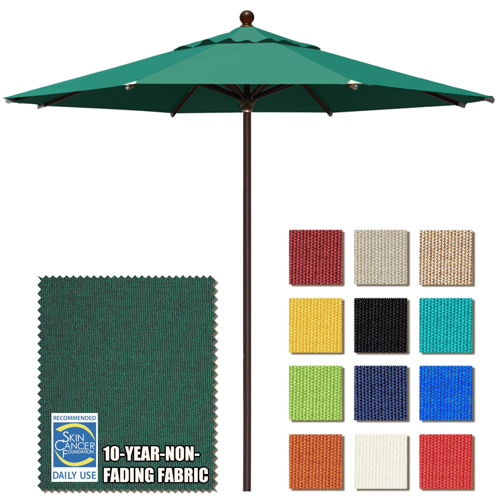 EliteShade USA 10-Year-Non-Fading 11Ft Market Umbrella Patio Outdoor Cylinder Auto Push-up Table Umbrella with Ventilation, Forest Green