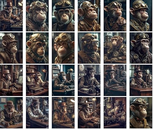 Miniatura 2 de PIXILUV Postales vintage (24 piezas de 4 x 6 pulgadas cada una) divertidos monos steampunk con sombreros superiores, postales vintage, tarjetas de