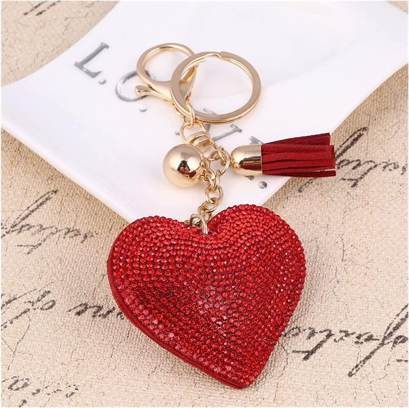 Llaveros Llavero de dibujos animados Corazón de moda Hecho a mano Lindo Bling Llavero de cristal para mujeres Colgante de coche Niñas Declaración Rhinestone Joyería Bolsa Llavero Anillo Dibujos anim