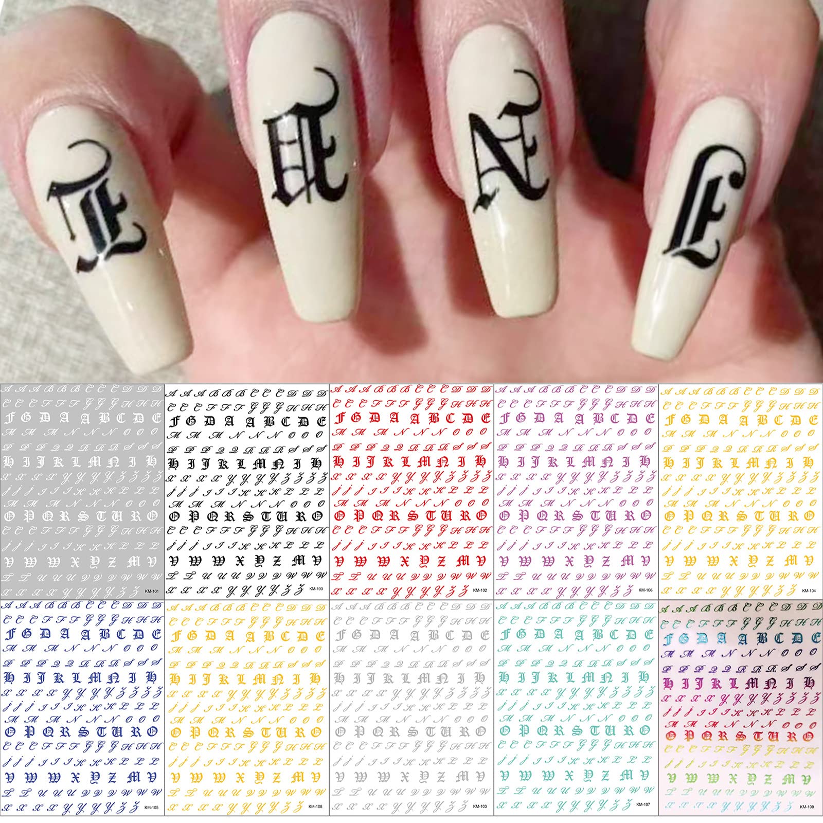 Amazon | LANODO 10枚 ネイルシール アルファベット 3D 英字