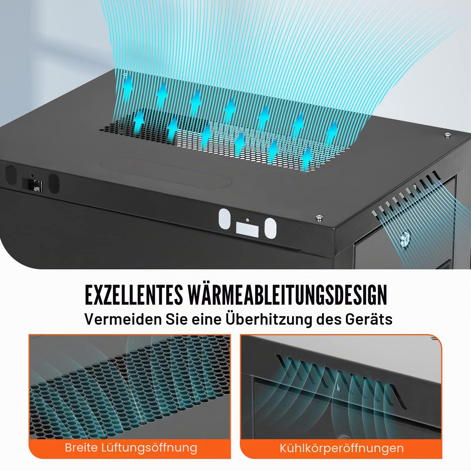 VEVOR 9U Netzwerk-Serverschrank zur Wandmontage, 15,5 Zoll tief, Server-Rack-Schrankgehäuse, ca. 91 kg. Bodenmontierte Ladekapazität, mit abschließbaren Glastür-Seitenwänden, für IT-Geräte, A/V-Geräte