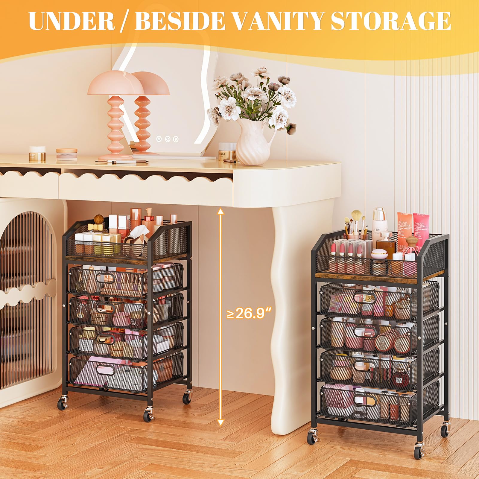 SUNALLY Rolling Makeup Cart with Drawers, 5-Tier Metal Beauty Organizer