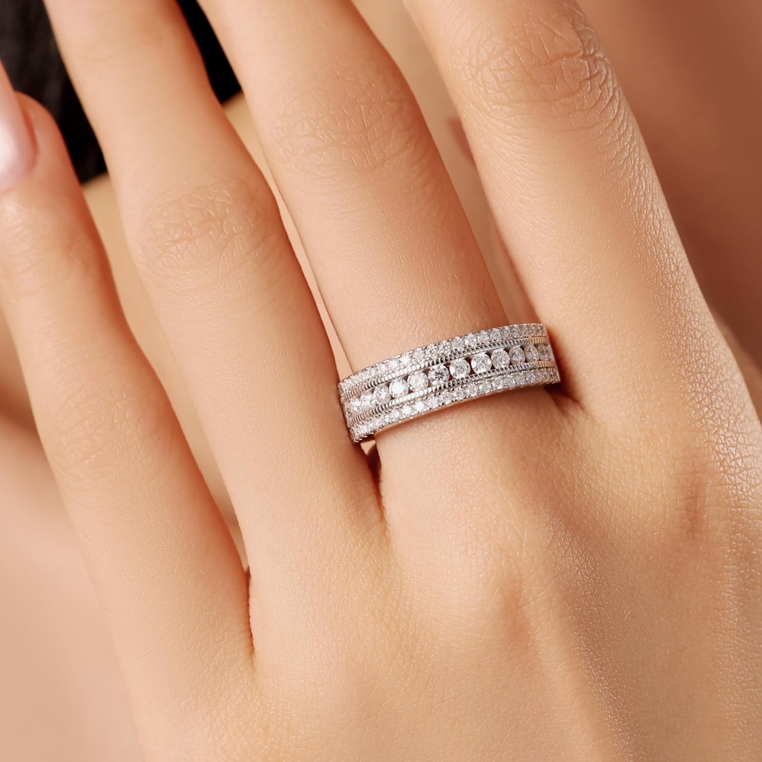 Moissanite Wedding Band Eternity Rings for Women Round Cut 925 Sterling Silver Engagement Anniversary Size 5-10 - Image 4