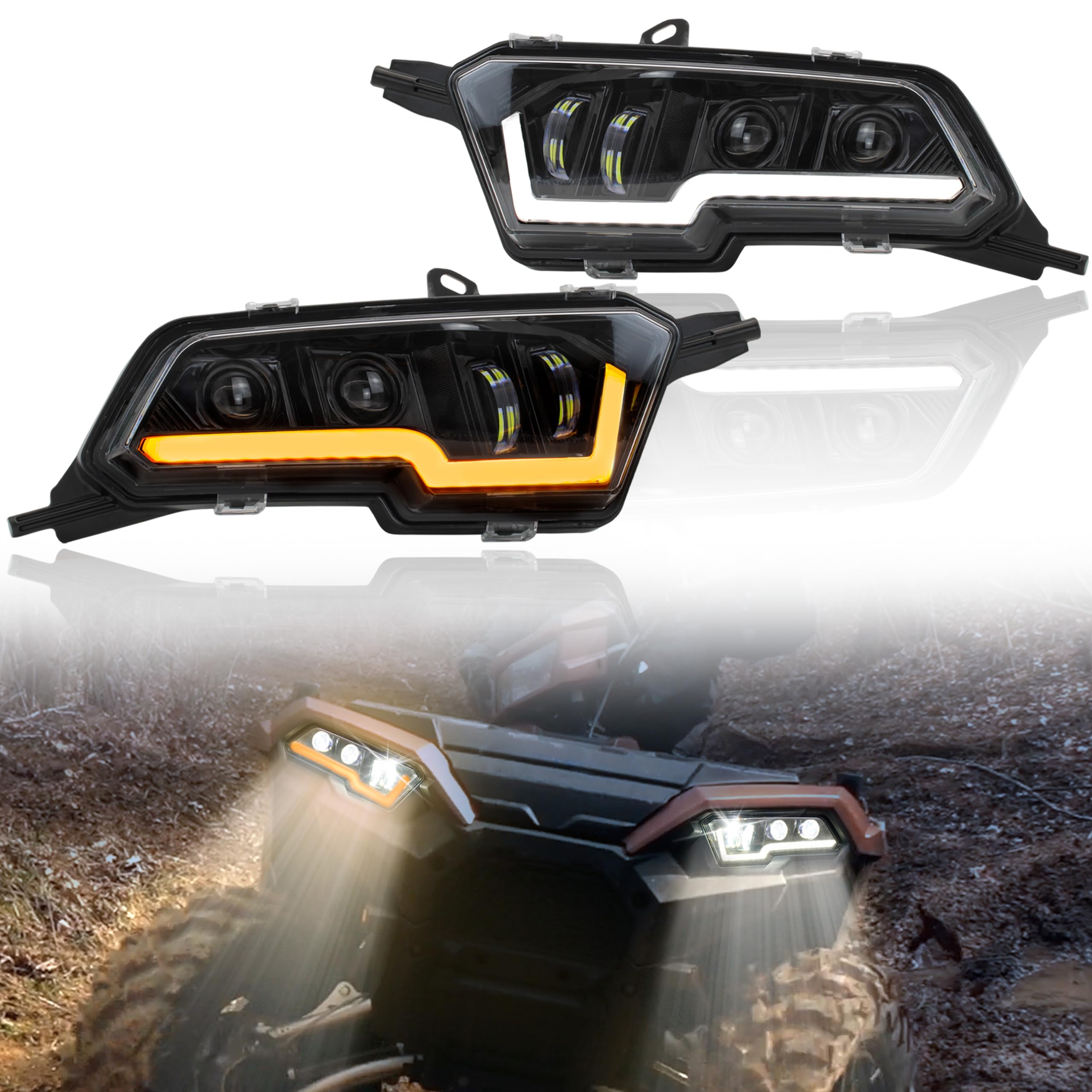 UTVSXPERT Front LED Headlights Assembly for Polaris Sportsman 17-25, Front LED Head Lamp with High-Low Beams DRL Turn Signal Light for Polaris Sportsman XP 1000 SP 850 570 450 2017-2025 Accessories