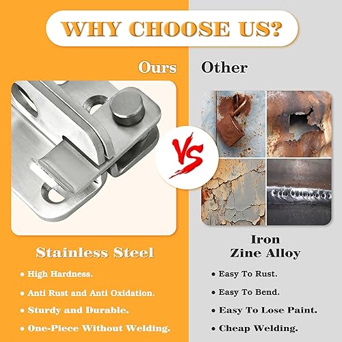 Miniatura 4 de Alise MS3001B-SET - Juego de pestillos de puerta con candado, pestillo de perno deslizante, cerradura de seguridad para gabinete de granero, jaula