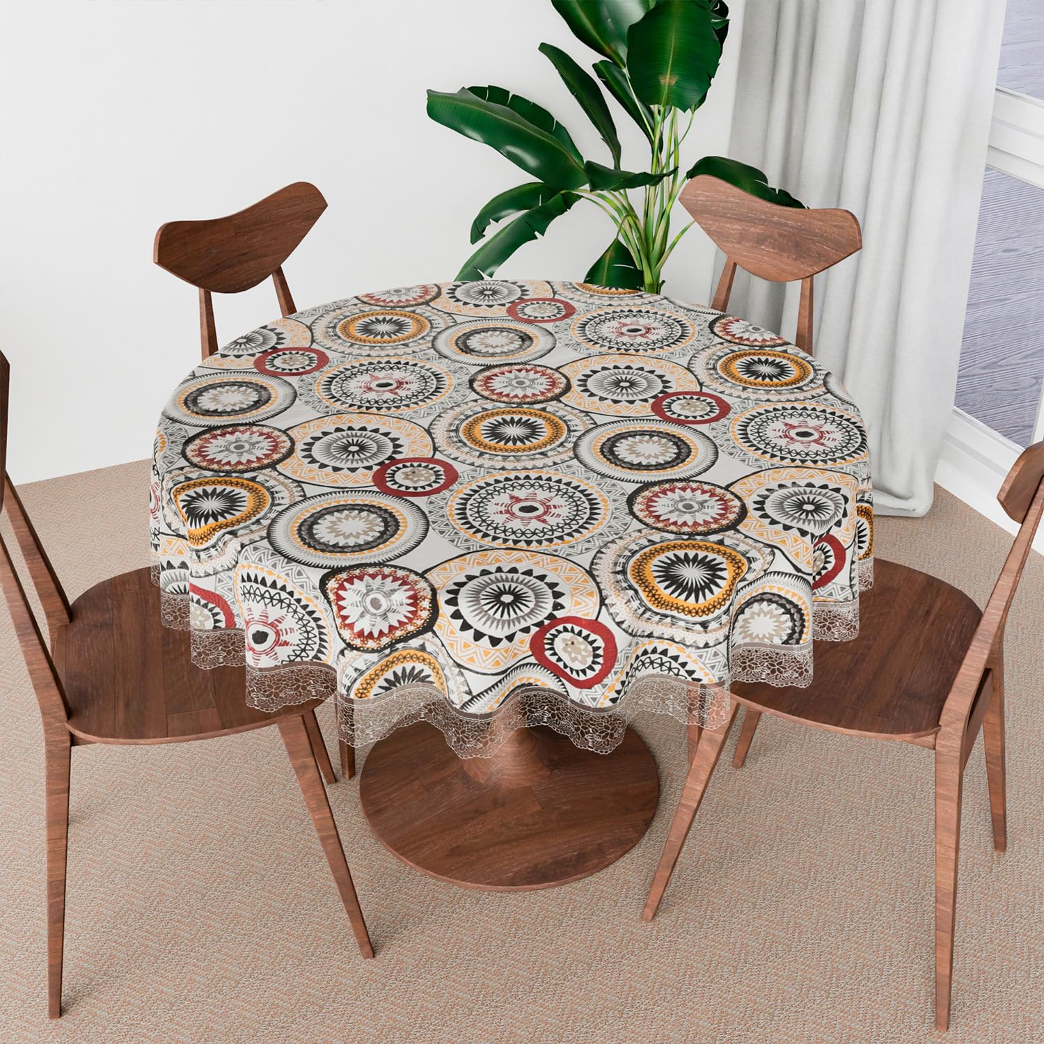 Kuber Industries Round Table Cover | PVC 4 Seater Table Cloth for Round Tables | Rangoli Kitchen Dining Tablecloth | 60 Inch | White (B0CW19PF6X) Amazon Price History, Amazon Price Tracker