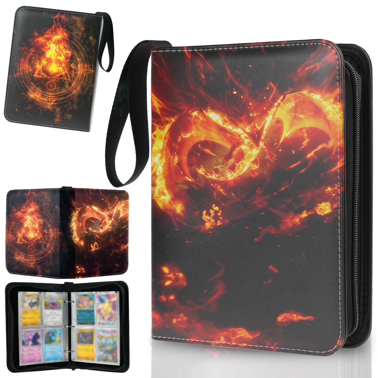Trading Card Binder 4 Pocket, Collectible Trading Card Albums Fits 400 Cards with 50 Removable Sleeves,Waterproof Card Holder Album for TCG, MTG, Sports Cards(Dragon Mega Evolution, 400P)