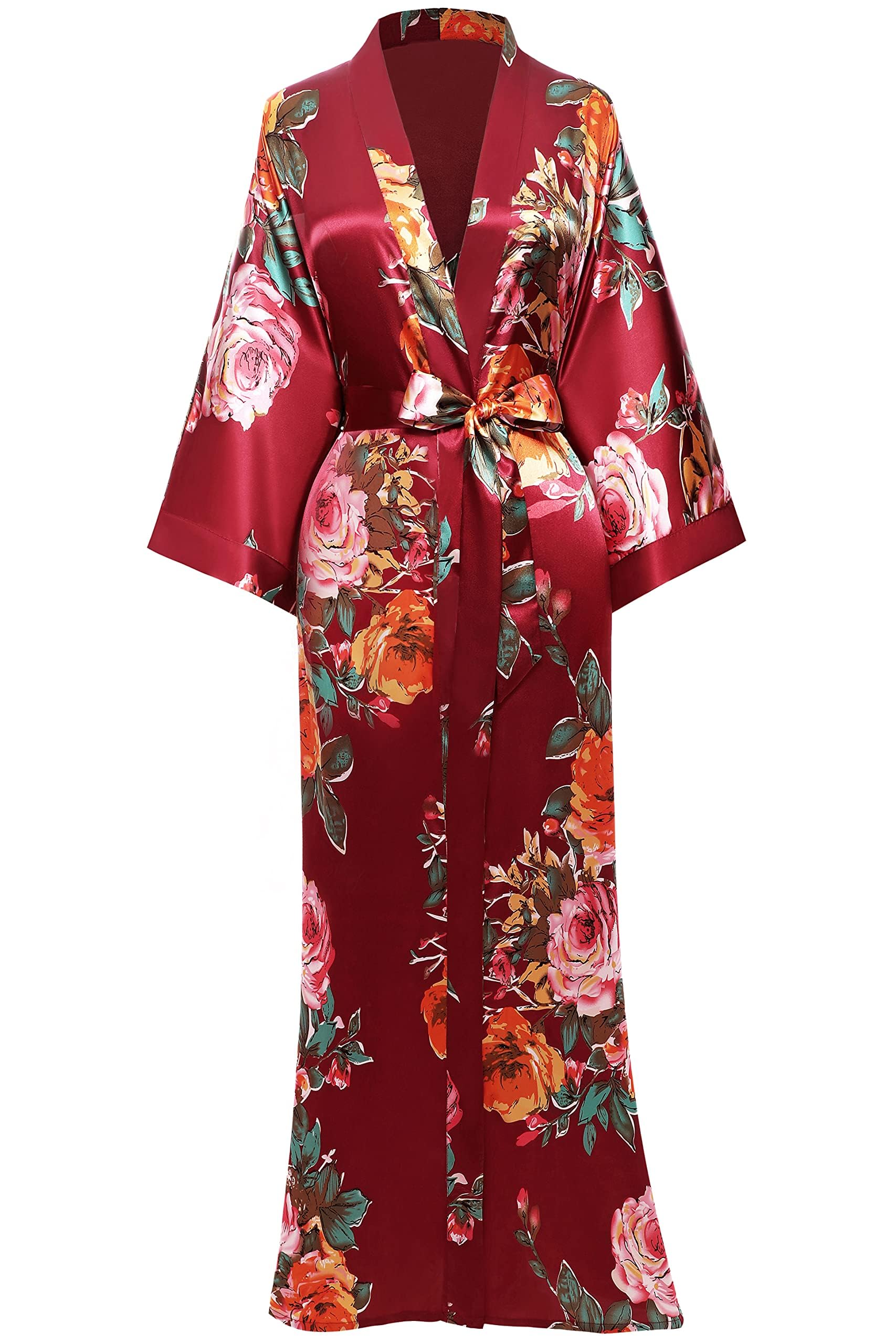 BABEYOND, Kimono da donna, in raso, kimono, cardigan lungo stampato in stile cinese giapponese, per abbigliamento da notte, per feste, matrimoni, pigiama party, 135 cm