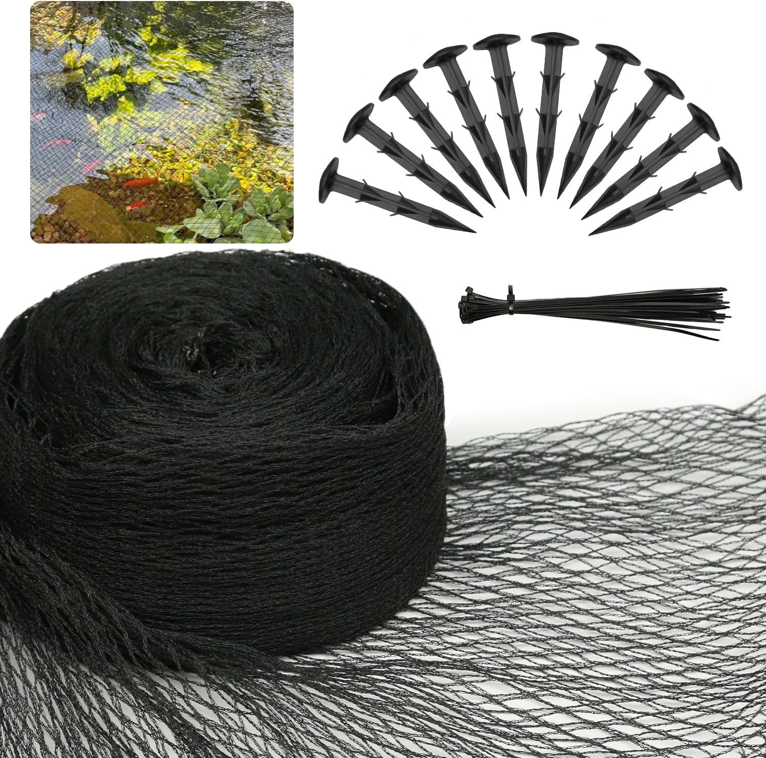 Pond Netting Shield for Leaves,Protects Koi Fish from Birds Cats Predators,Durable Mesh Protective Cover for Pool Farm Orchard Veggie Garden (28.1x30ft)