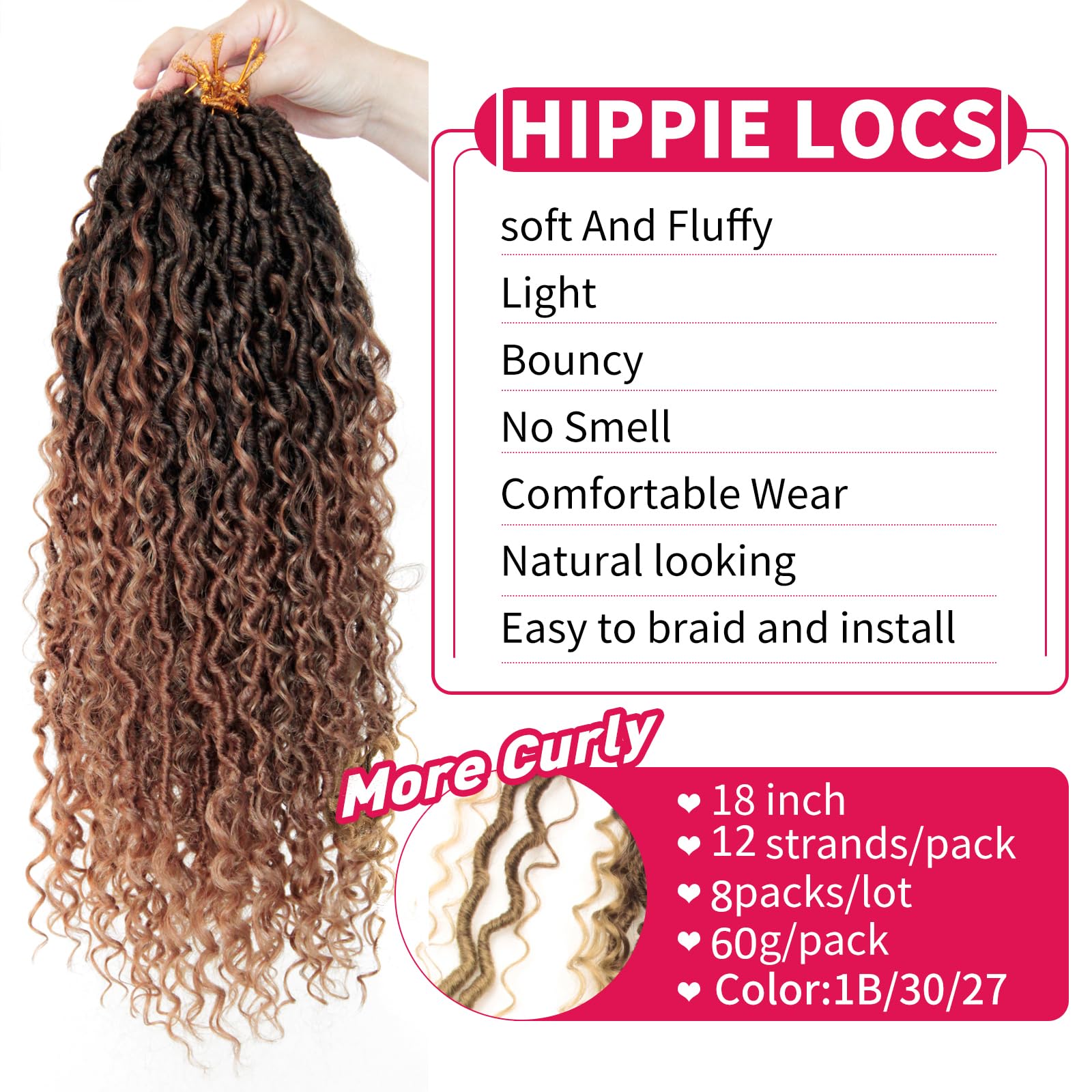 Goddess Locs - Confezione da 8 ciocche di capelli all'uncinetto, 45,7 cm, confezione da 8, 45,7 cm