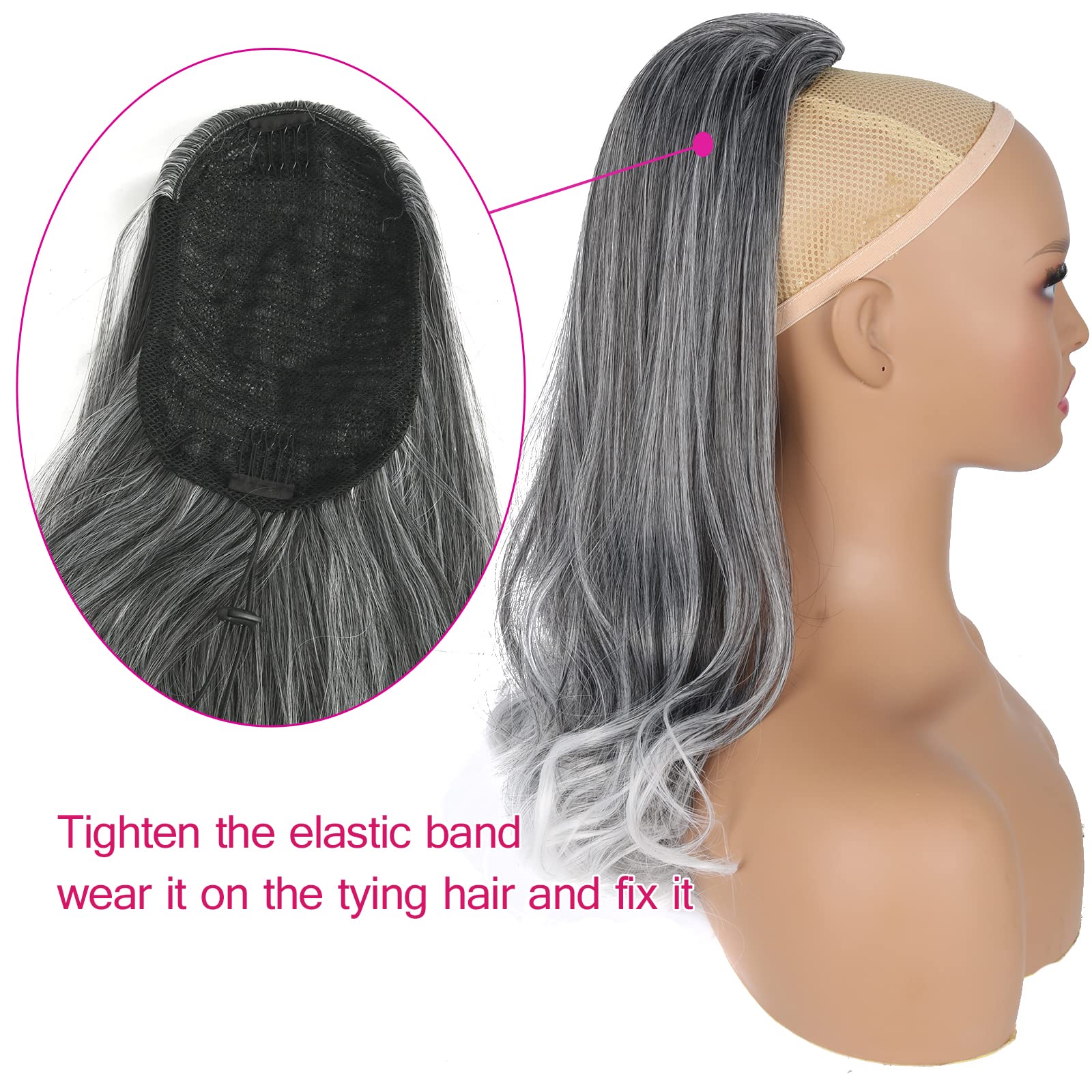 Grey ponytail draw string hair pcs clipin Heidi Grey | Small Claw Clip-on Ponytail main image 4
