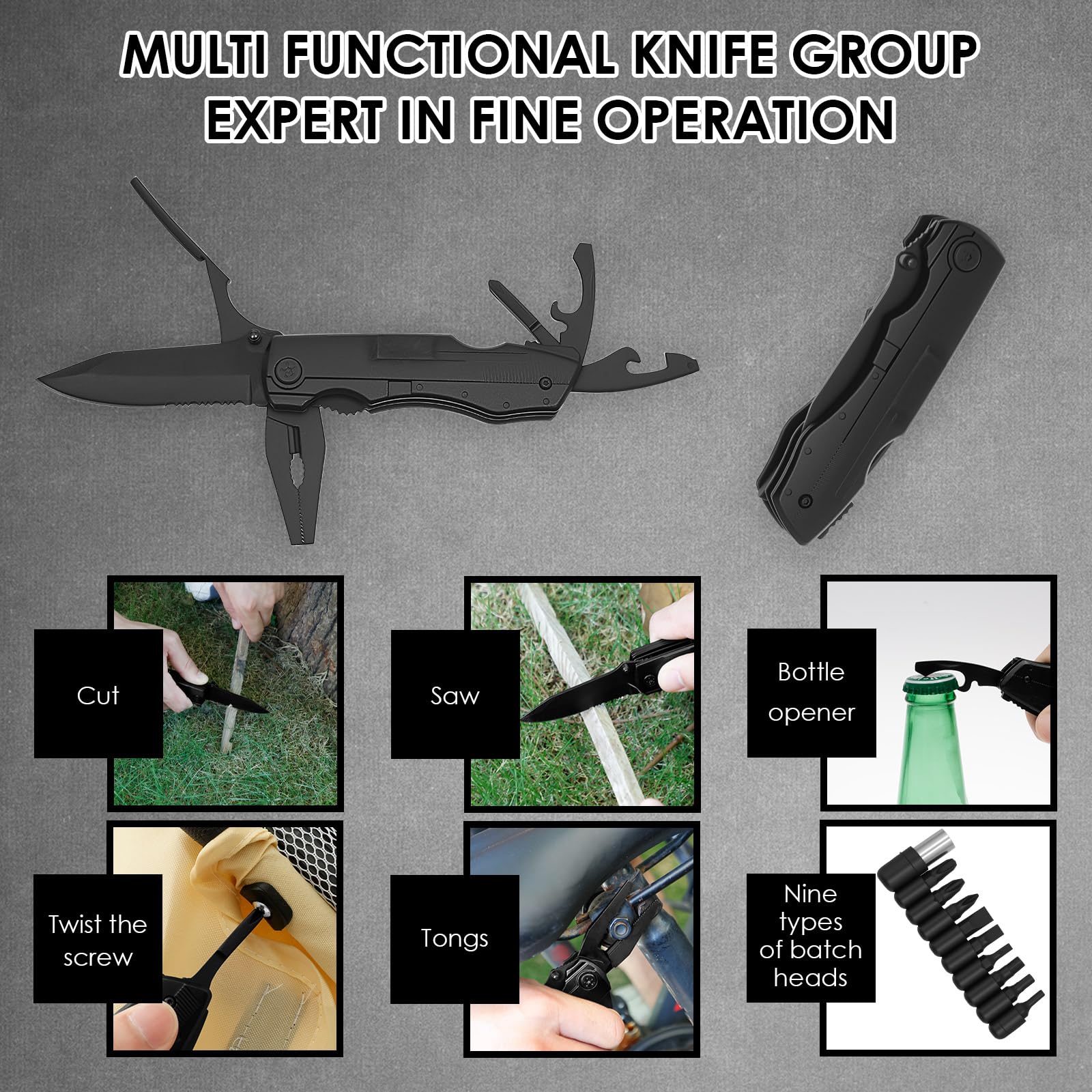 Aluminum Alloy Multitool Pocket Knife Practical Folding Multi Tool Foldable Versatile Utility Plier Set for Outdoor Black — view 7