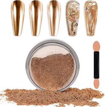 Laza Chrome Nail Powder Mirror Effect Metallic Dust Holographic Glitter Glazed Manicure Decoration Reflective Pigment for DIY Gel Polish Nail Art, Resin Craft, Gifts - Copper