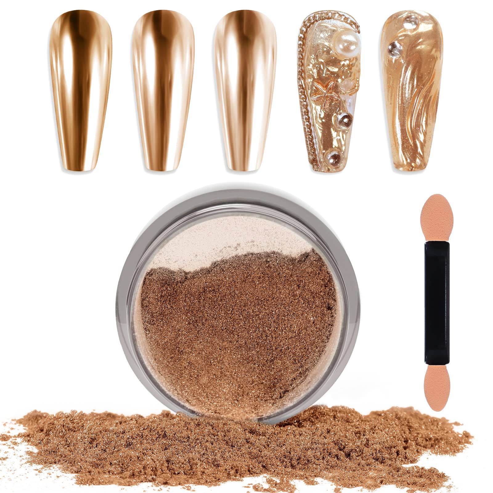 Laza Chrome Nail Powder Mirror Effect Metallic Dust Holographic Glitter Glazed Manicure Decoration Reflective Pigment for DIY Gel Polish Nail Art, Resin Craft, Gifts - Copper