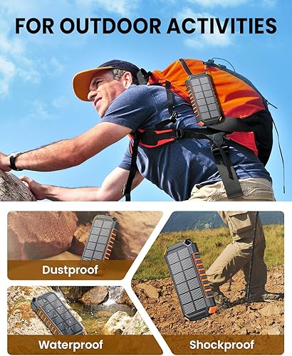 Miniatura 6 de Riapow Banco de energía solar - Cargador de teléfono solar inalámbrico de 27000 mAh99000 mWh, cargador portátil de carga rápida de 22.5 W, cable