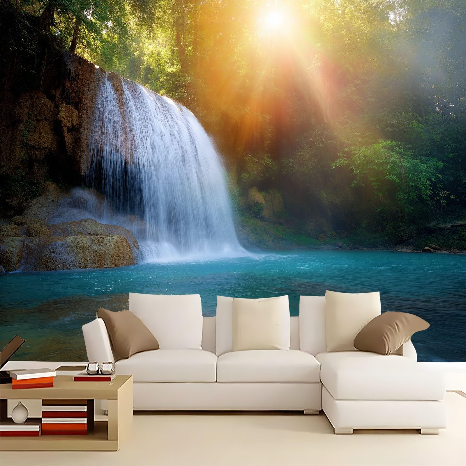 Tapeta 3D Lover'S Bay tęczowy wodospad 250 x 175 cm, murale ścienne, fotografia przyrody, flizelina, fototapeta do salonu, sypialni, pokoju dziecięcego, biura, dekoracja, łatwa w instalacji