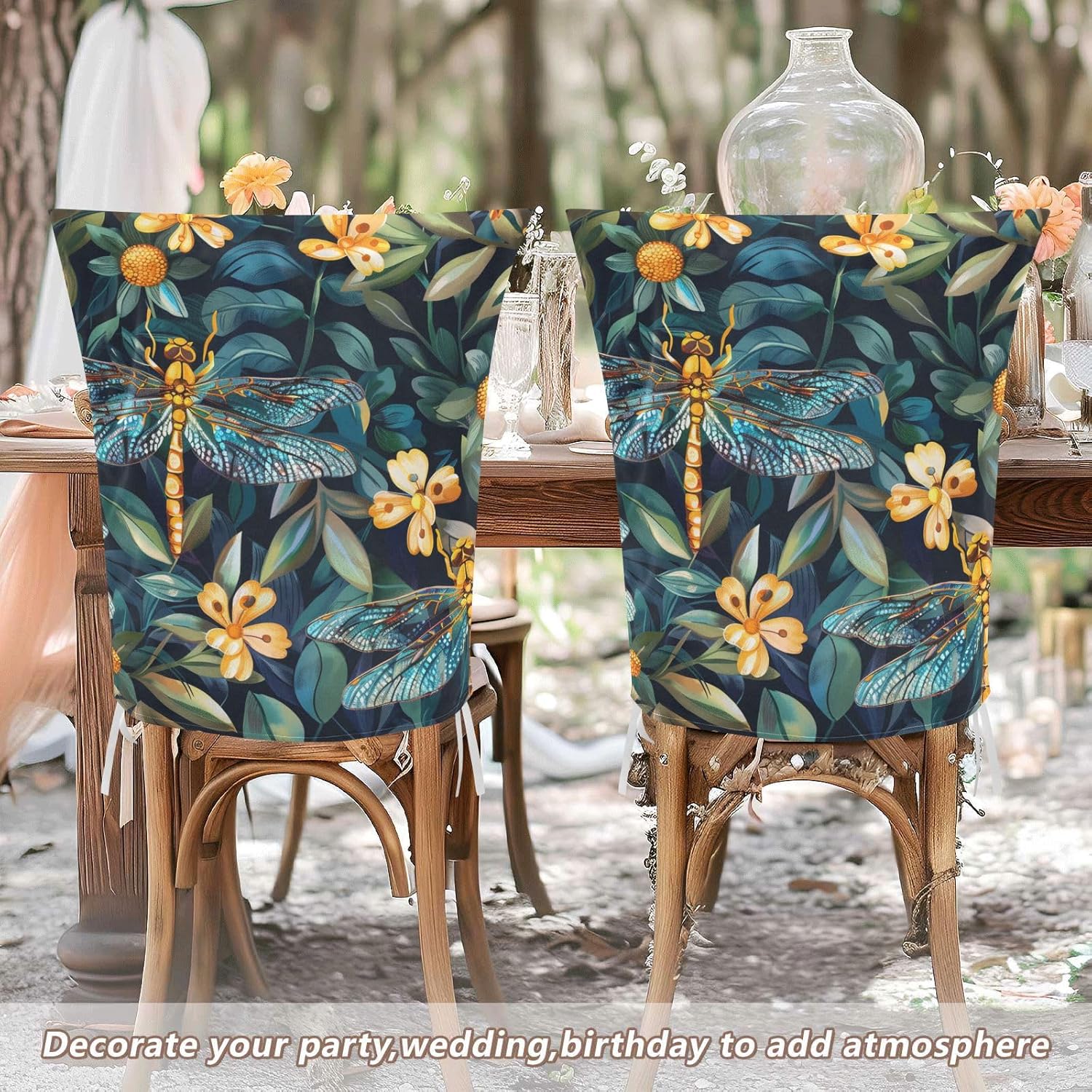 ALAZA Dragonfly Flowers Chair Back Cover Set of 6, Washable Reusable Removable Chair Slipcovers Decorative Chair Cover for Home Kitchen Wedding Party