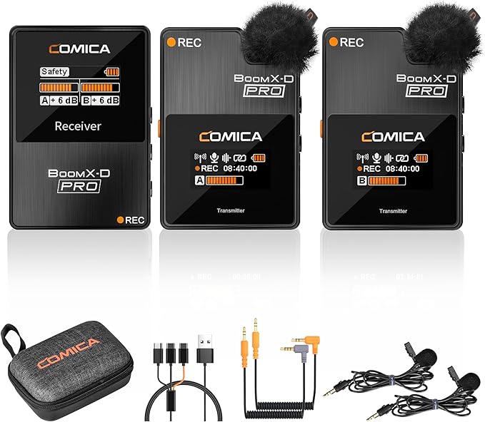 COMICA Micro-Cravate sans Fil, BoomX-D2 Pro 2,4 G Système de Microphone sans Fil avec mémoire Interne 16 G, Wireless Go Micro pour Interview Youtube Vlog TikTok