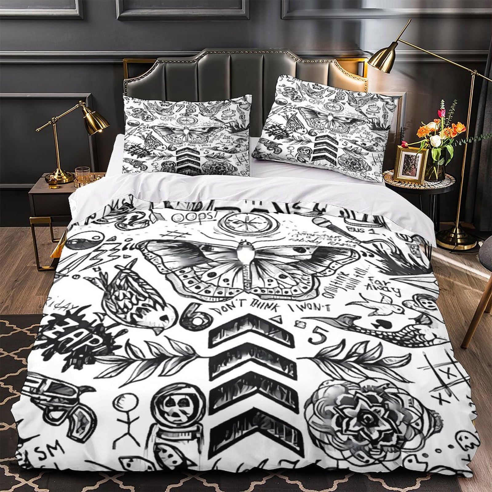 Parure de lit tatouage pour chambre de fille lit simple housse de couette cosy 135x200