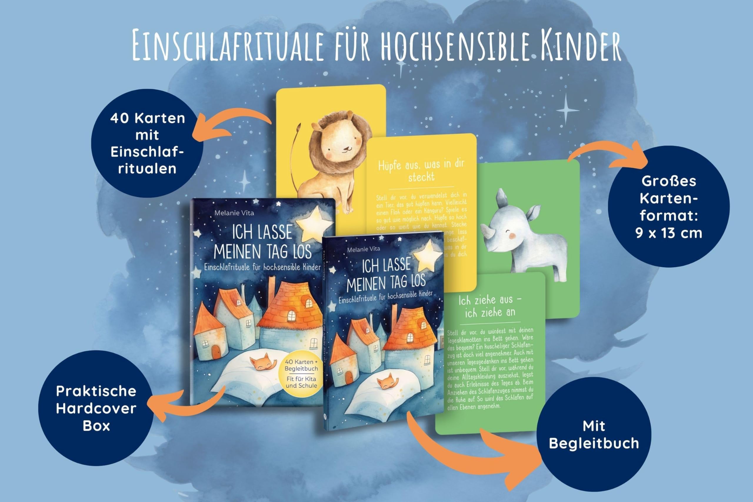 Ich lasse meinen Tag los: Einschlafrituale für hochsensible Kinder: 40 Karten mit Begleitbuch – Fit für Kita und Schule