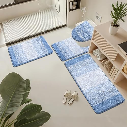 Miniatura 8 de Bsmathom Juego de 4 alfombras de baño con funda para inodoro, tapetes de baño suaves y absorbentes, antideslizantes, tapetes de baño de microfibra
