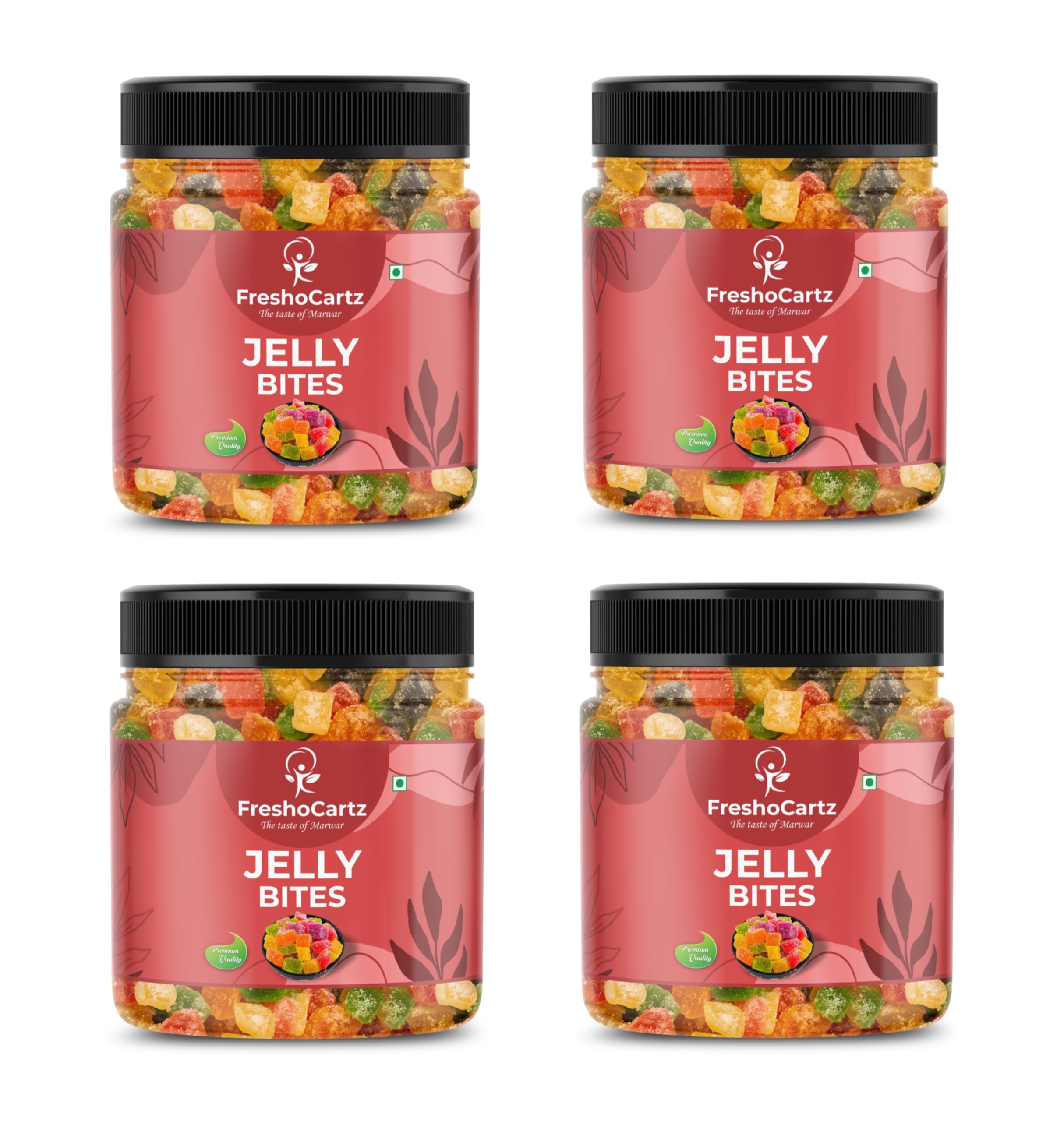 FreshoCartz Jelly Bites|Sugar Coated Jelly Candy|Mix Fruits Jelly|Juicy Jellies - Jar Pack (Mix Fruit Jelly, 400 Gram (Pack Of 4))