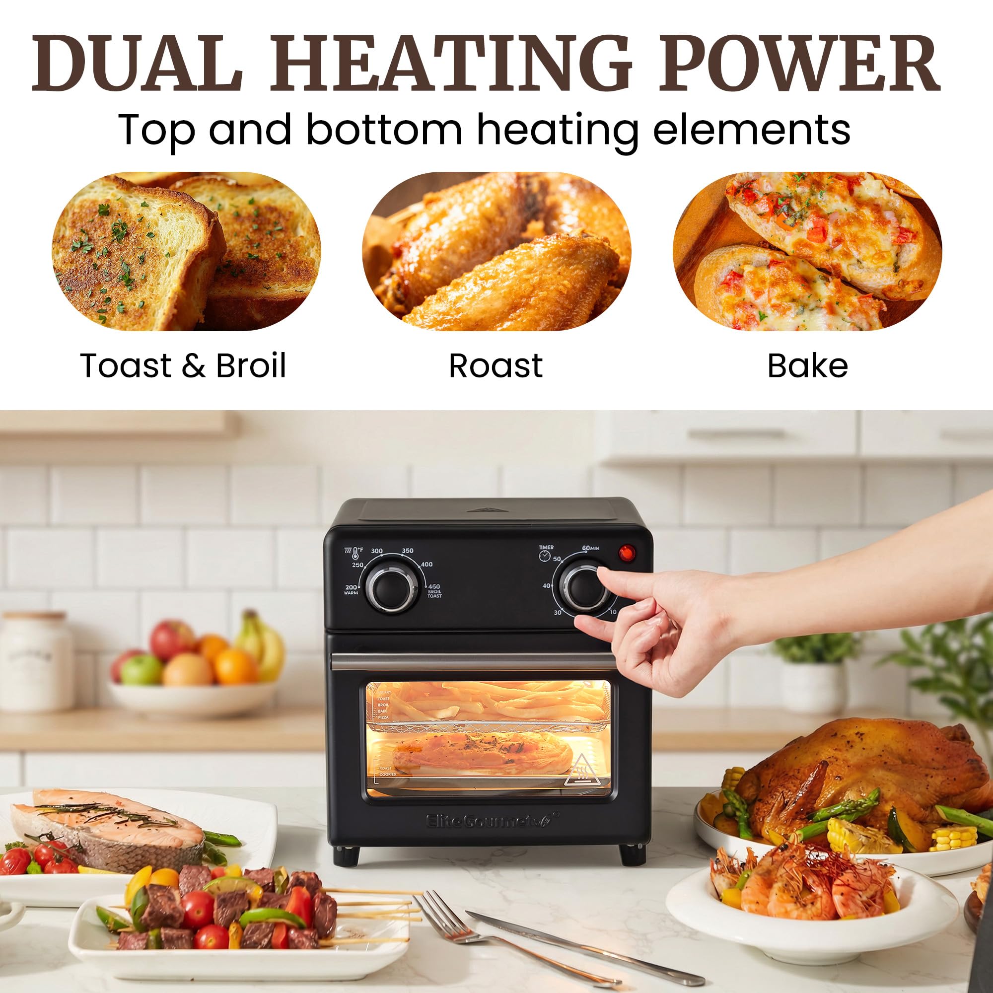 Elite Gourmet 8.5Qt Compact Mini Air Fryer Oven, 800W, Adjustable Controls view 7