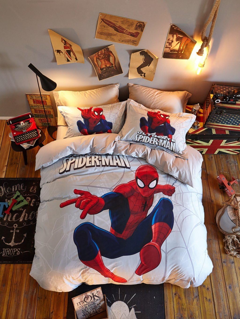 Haru Homie Luxurious 100% Cotton Duvet Cover 3D Spiderman Kids Reversible Bedding Set with Zipper Closure - Comfortable, Fade Resistant and Extremely Durable, Full/Queen(No Comforter)