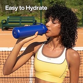 ENCOOL Insulated Water Bottle with Straw Stainless Steel Water Bottle, Leak-Proof, BPA-Free, Double Wall Vacuum Keeps Cold for 24 Hours for Sports, Travel, School (18 oz, Royal Blue)