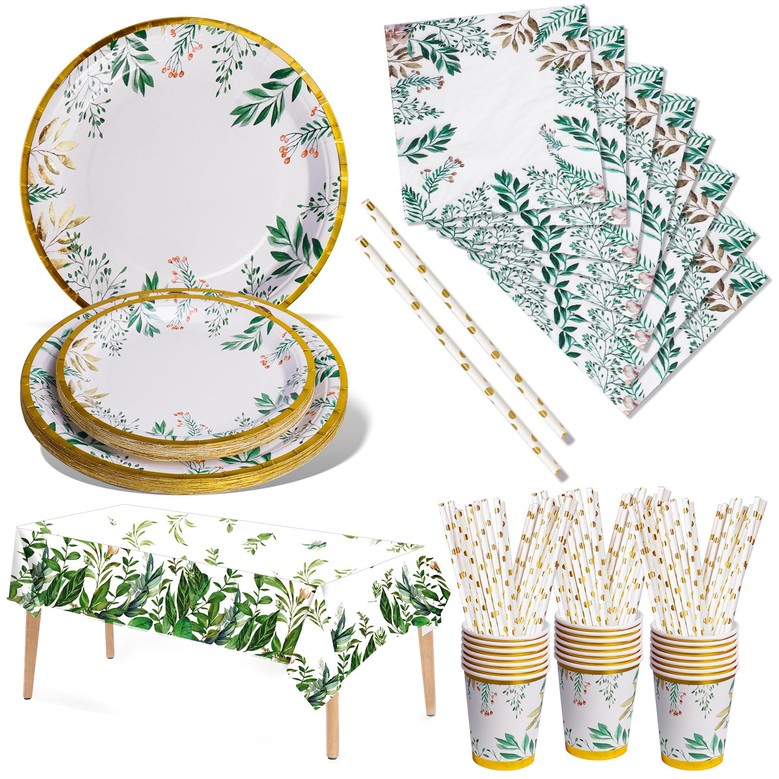 Nkaiso Stoviglie per Feste Verde Salvia 121 Pezzi Piatti Di Carta Verde e Bicchieri, Piatti Per Baby Shower Tazze Tovaglioli, Per Feste Di Compleanno Tea Party Compleanno Matrimoni- 24 Ospiti