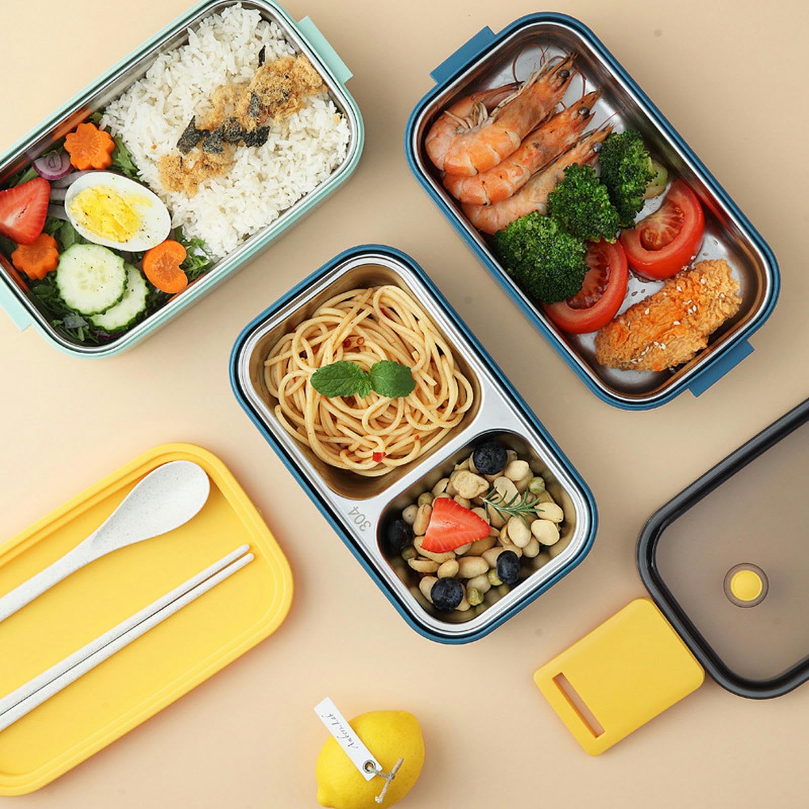 NOGRAX Boite Repas Boîte À Lunch En Acier Inoxydable Pour Adultes Kids School Office 1/2 Couches-Bleu 304-2