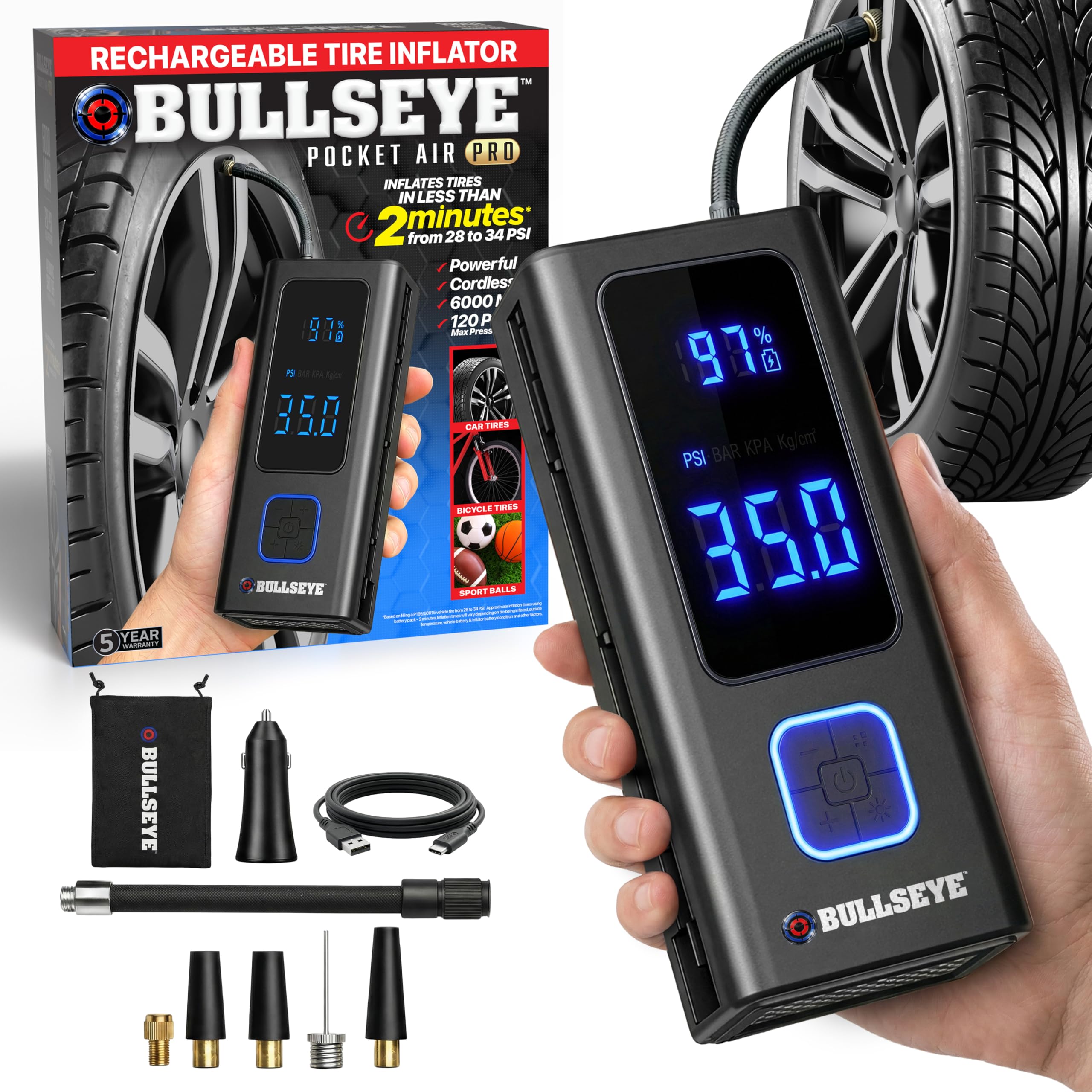 BULLSEYE Pocket Air 充電式タイヤインフレーター Amazon.com: POCKET AIR PRO Tire Inflator Portable Air Compressor