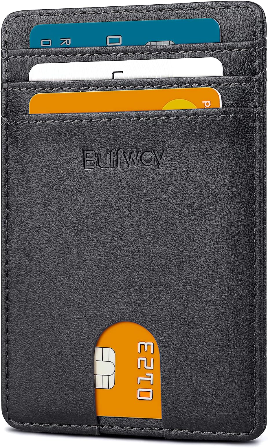 Mens Slim Wallet, Minimalist Thin Front Pocket Leather Credit Card Holder with RFID Blocking for Work Travel