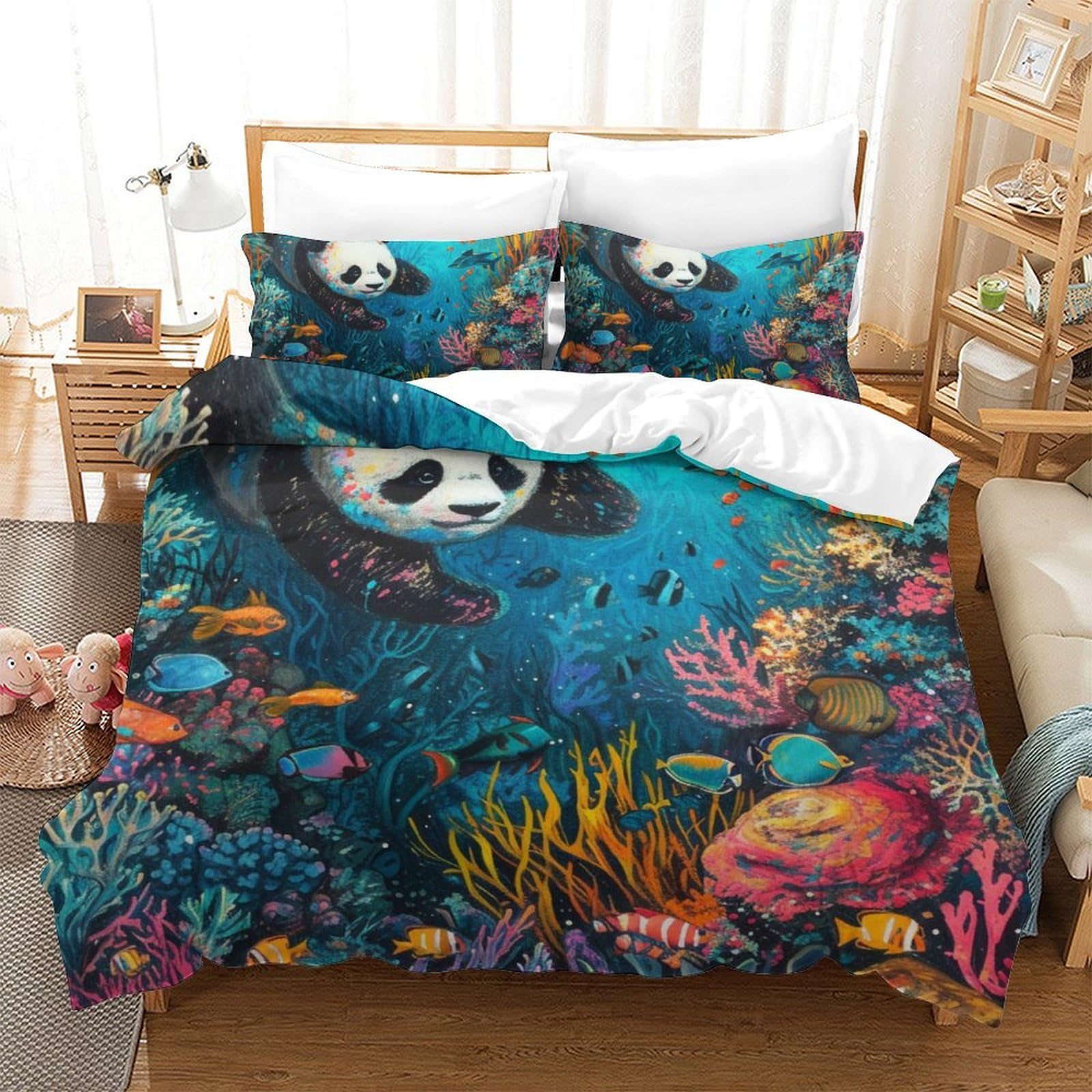 Housse de couette panda anti-plis en microfibre douce lit double
