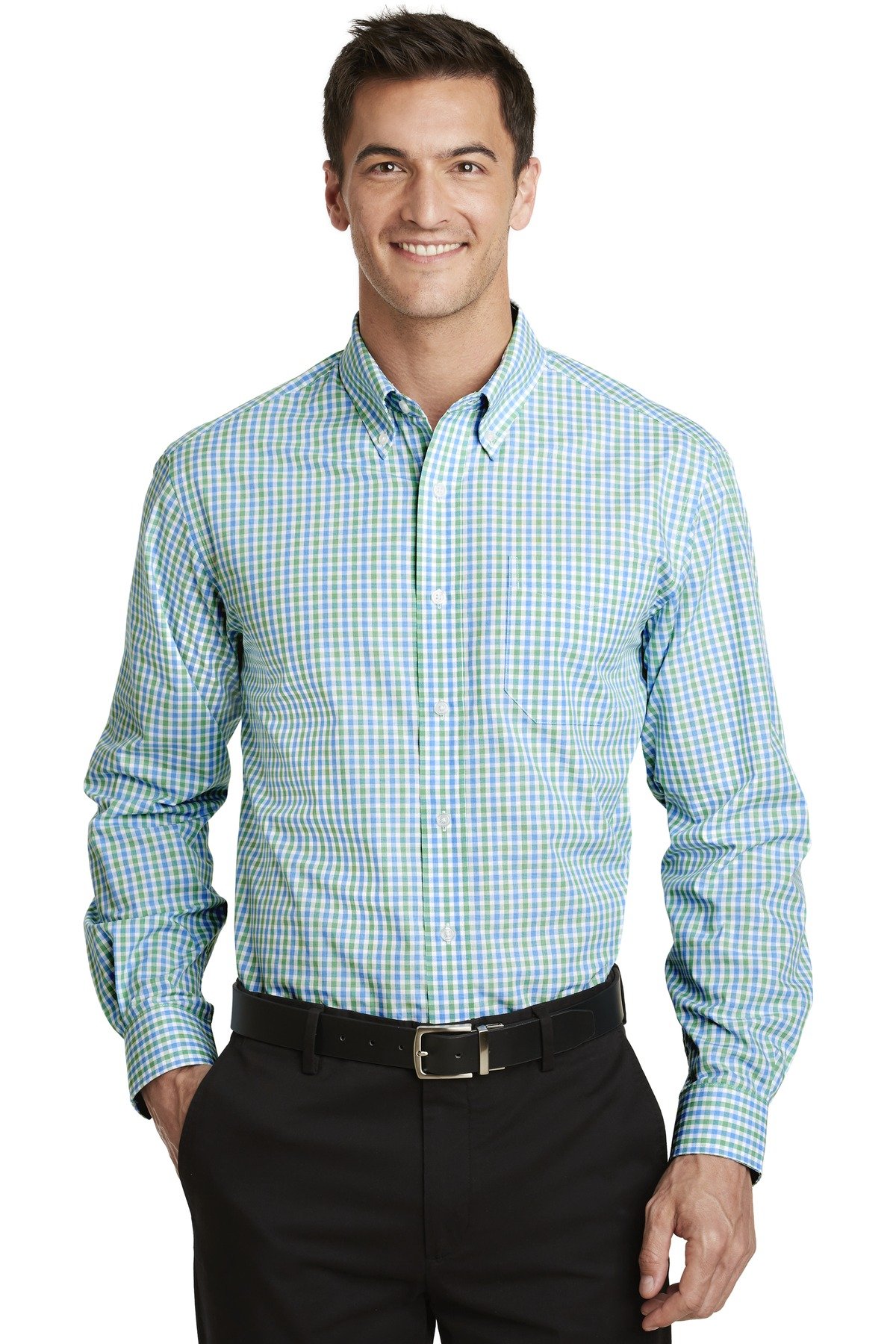 Men's Gingham Easy Care Long Sleeve Button-Down Shirt