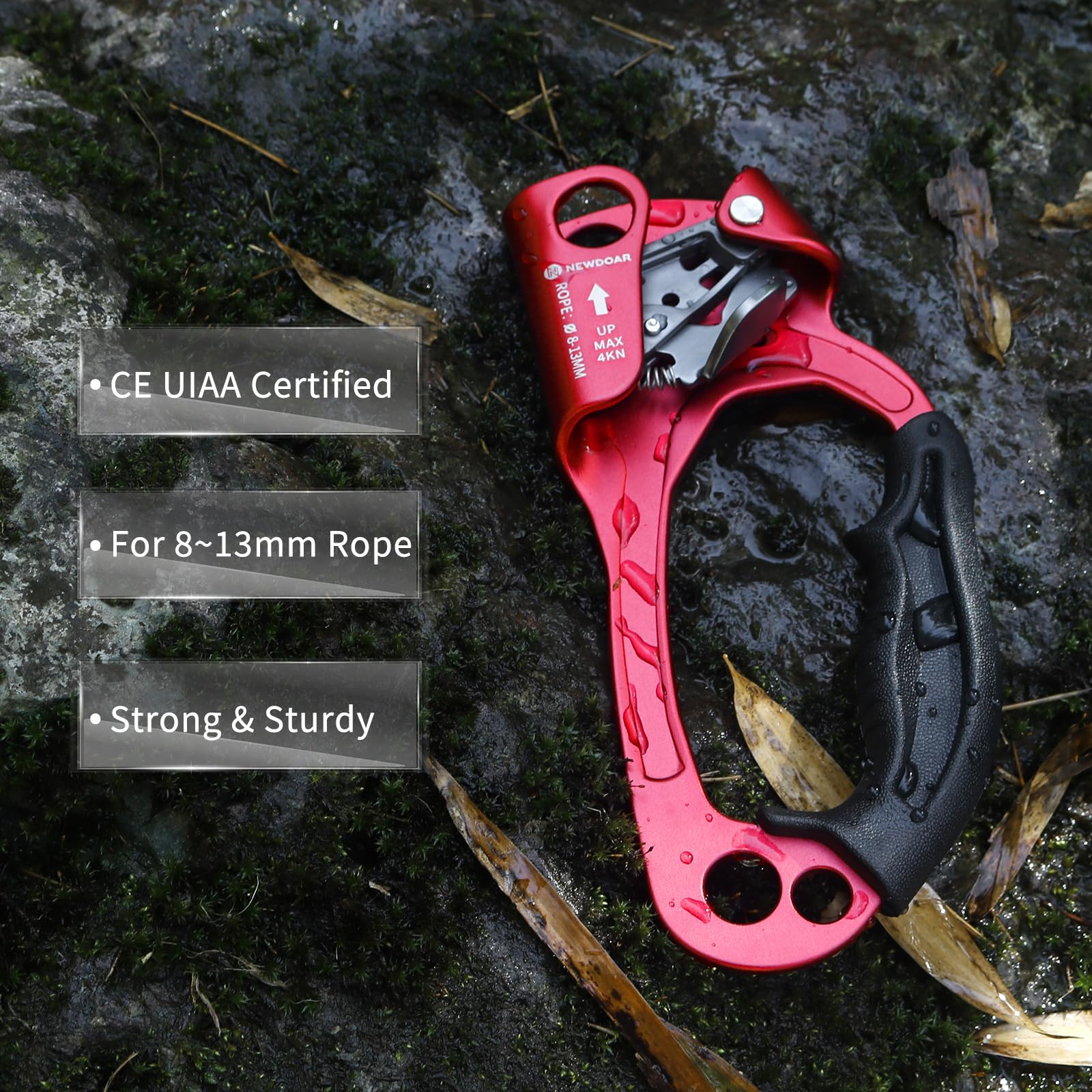 NewDoar UIAA & CE Certifié Main Ascendeur Bloqueur Poignée Ergonomique d'escalade Arbre Arboriste Rappel Gear Équipement Corde Pince pour 8~13 MM Corde